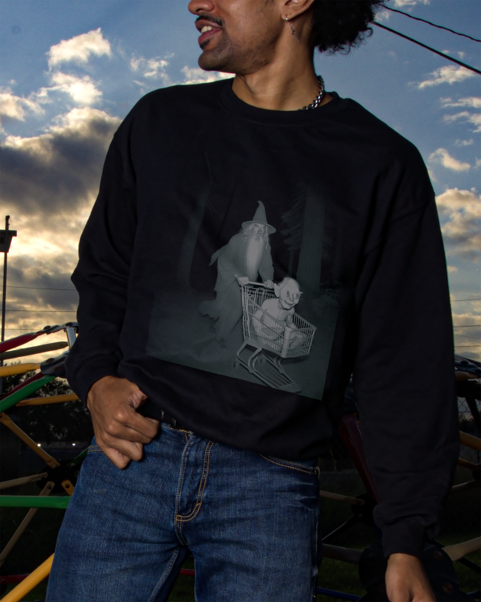 "Wizard's Nighttime Shopping with Gollum" Sweatshirt